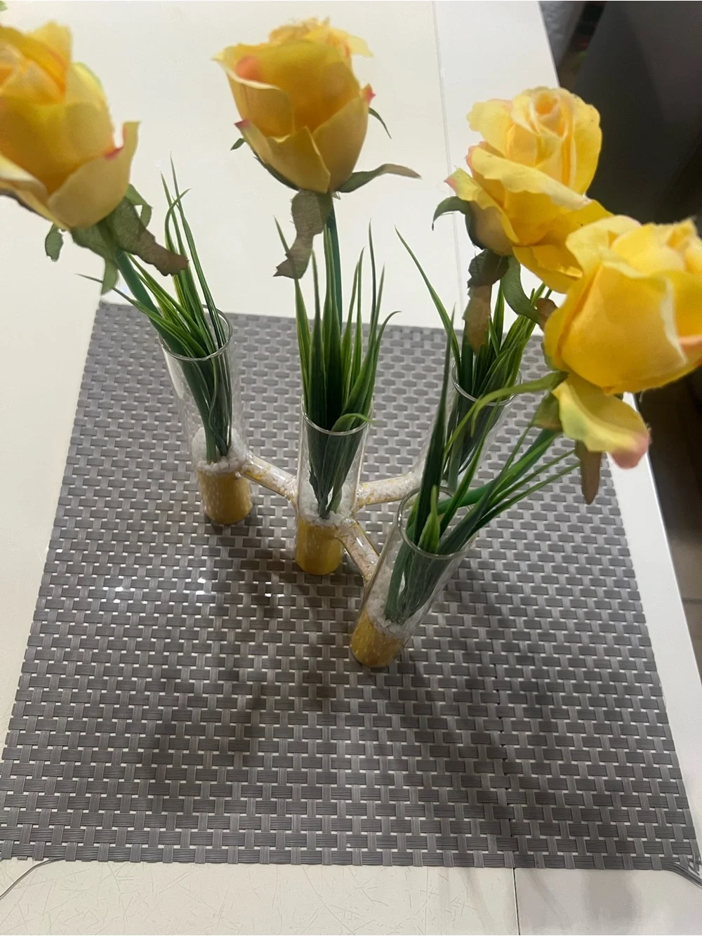 Artificial Yellow Rose Stem Vase Set - Home Accents